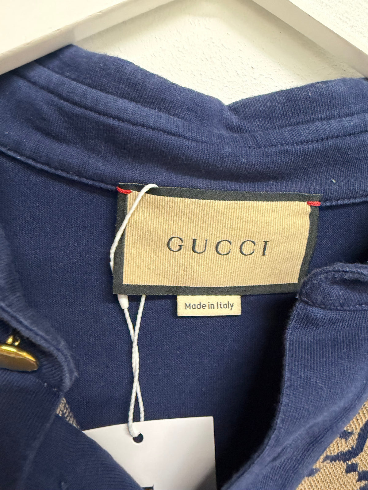 Preloved Gucci Polo Top Size XL Navy/Beige Monogram