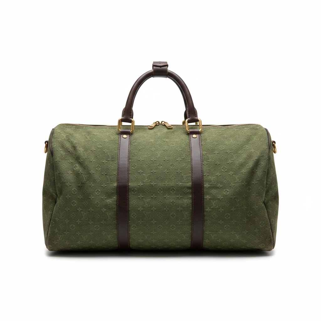 Preloved Green Denim Louis Vuitton Keepall Duffle, 45