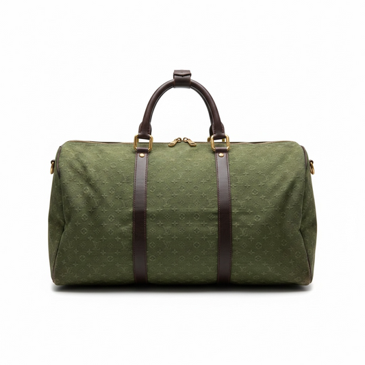 Preloved Green Denim Louis Vuitton Keepall Duffle, 45