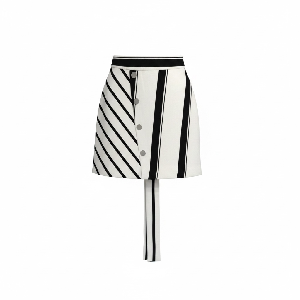 Preloved White and Black Stripe Maje Skirt, Small