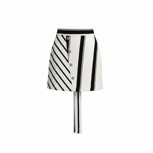 Preloved White and Black Stripe Maje Skirt, Small