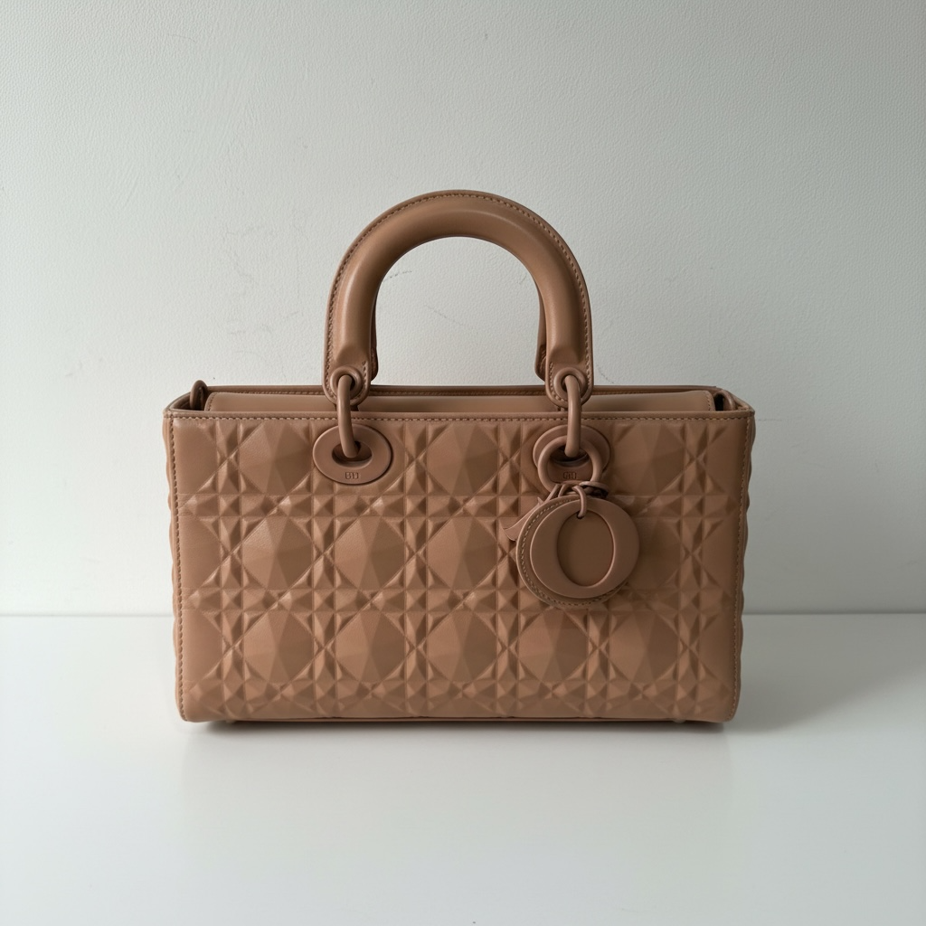 Preowned but BRAND NEW, Rose Beige Christian Dior Lady D-Joy Handbag, Mini, with 2 extra straps