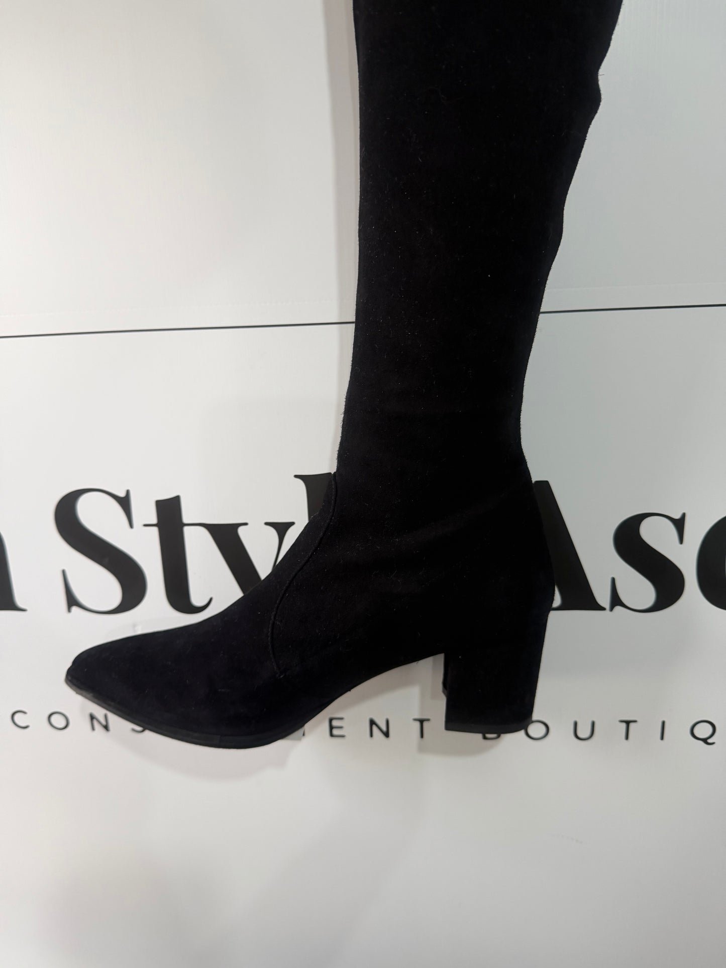 Black Suede Stuart Wietzman Knee-High Boots, Size 39 - UK 6