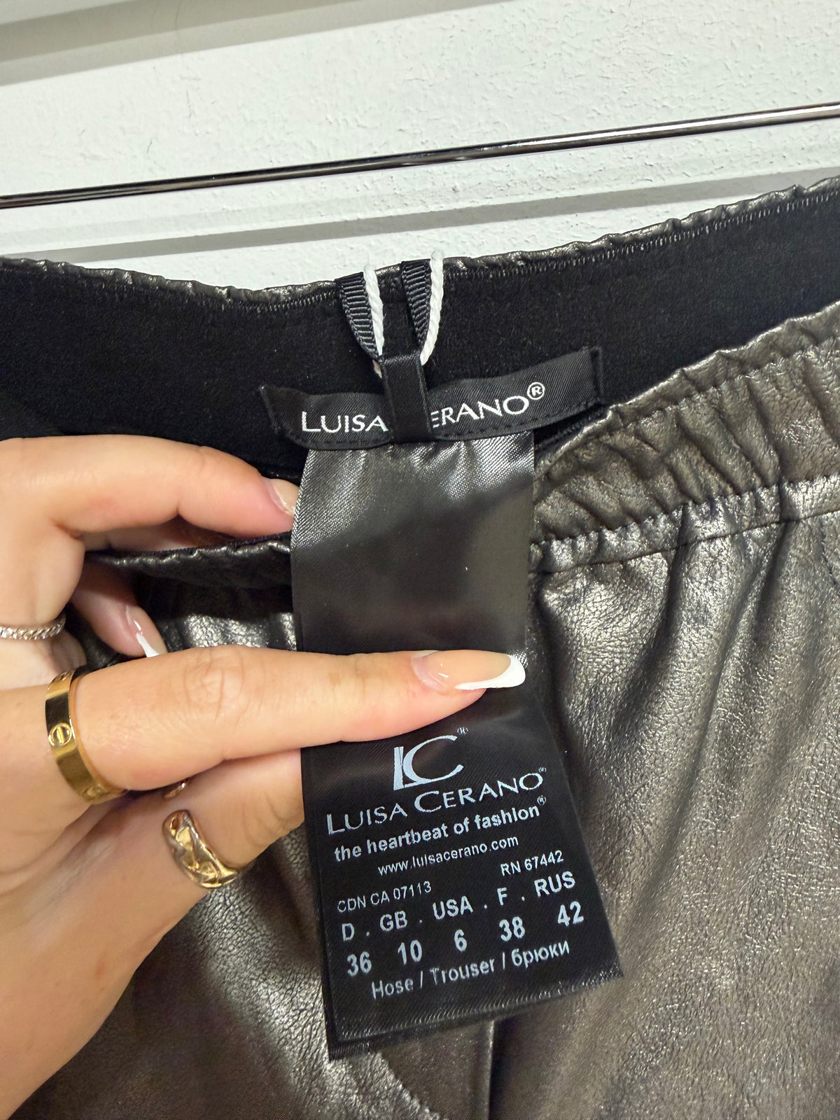 BNWT Luisa Cerano Pleather Leggings Size UK 10 Grey Metallic