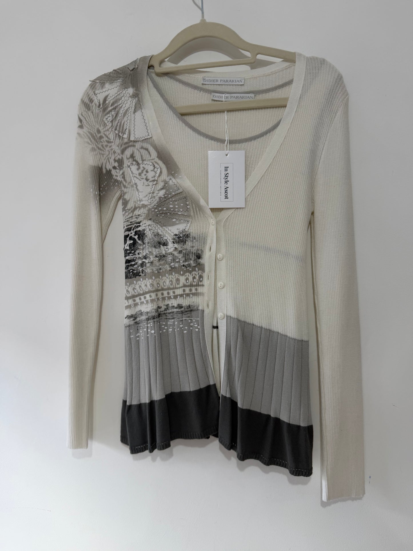 Preloved, Cream/Grey Didier Parakian Top/Cardigan Set, UK 6
