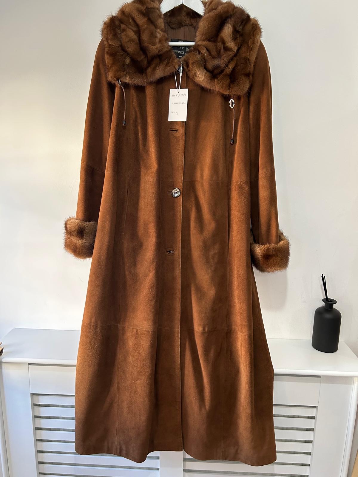 Pre-loved brown custom made Real fur coat, Size medium