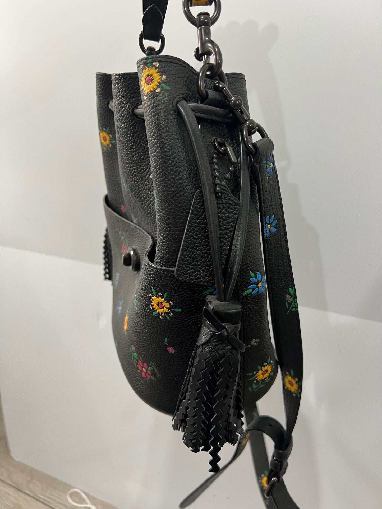 Flower Print Coach Handbag, Bucket Drawstring