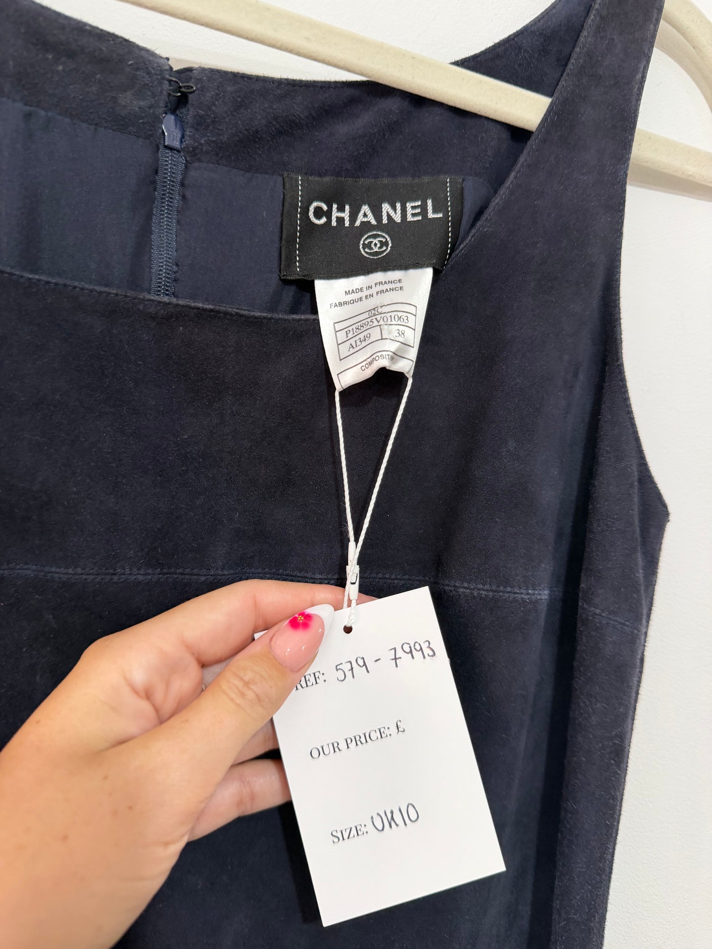 Preloved, Navy Chanel Dress, UK 10 Suede Goatskin