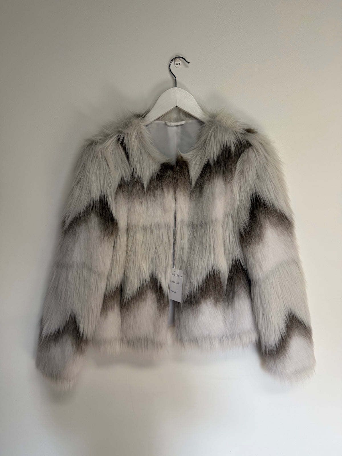 Preloved Faux Fur Coat Grey, Size Small