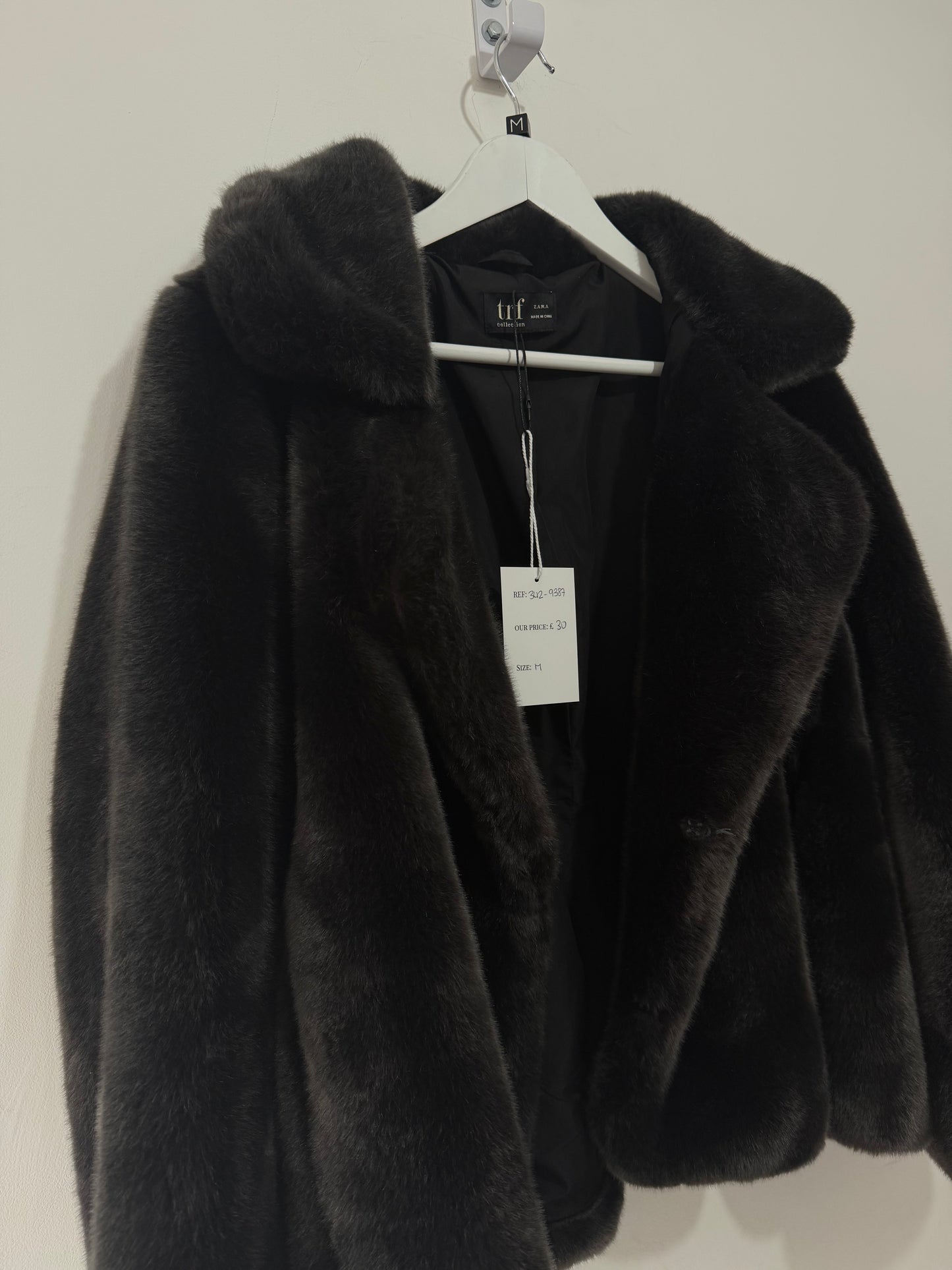 Preloved TRF Zara Faux Fur Coat Medium Grey