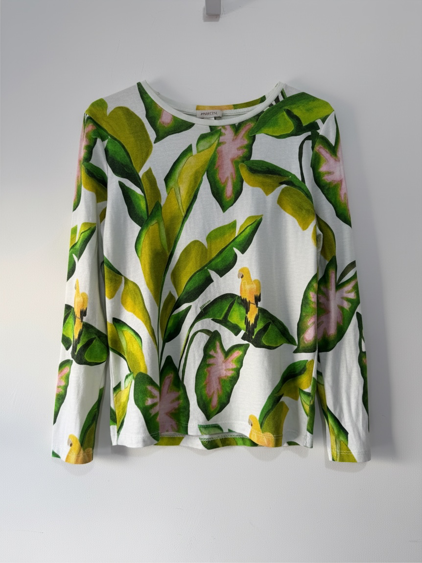 Preloved Farm Rio Top Size S (Oversized) Green and White