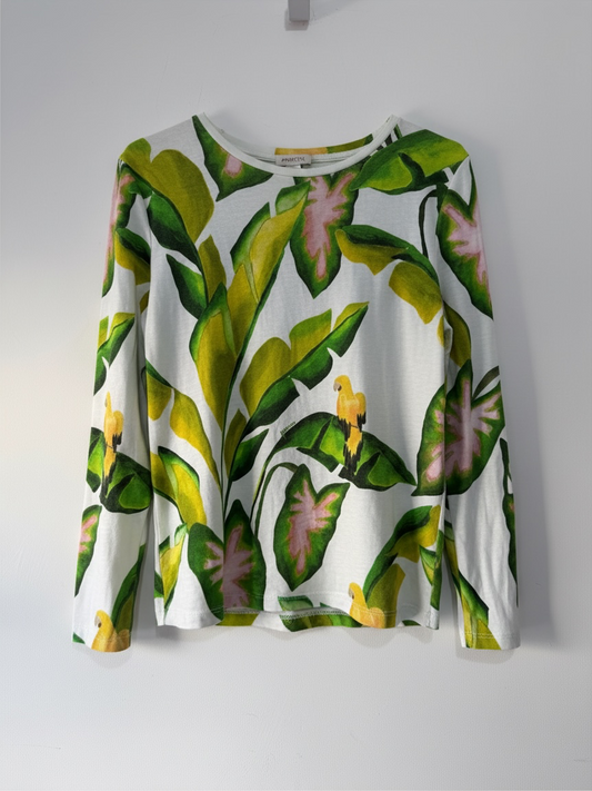 Preloved Farm Rio Top Size S (Oversized) Green and White