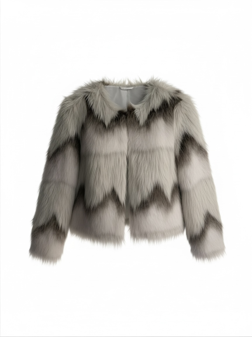 Preloved Faux Fur Coat Grey, Size Small
