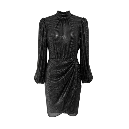 Pre-owned black with silver oinstripe Maje Sparkly dress, Size 12