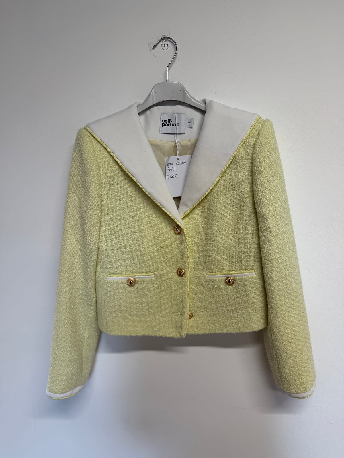 Preloved Self-Portrait Blazer Size 6 Tweed Yellow