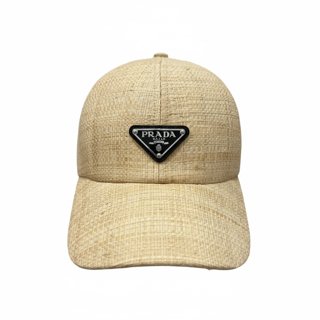 Logo-Plaque Prada Raffia Cap, Size M