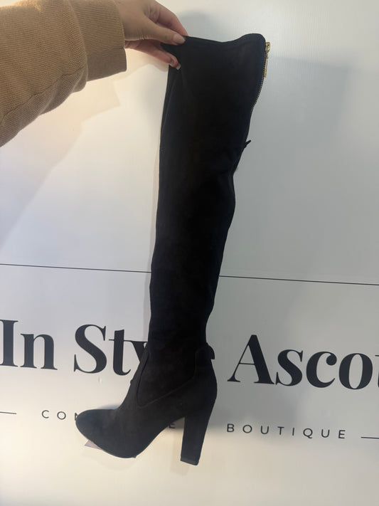 Black Suede Ivanka Trump Over-the-Knee Boots, Size 5