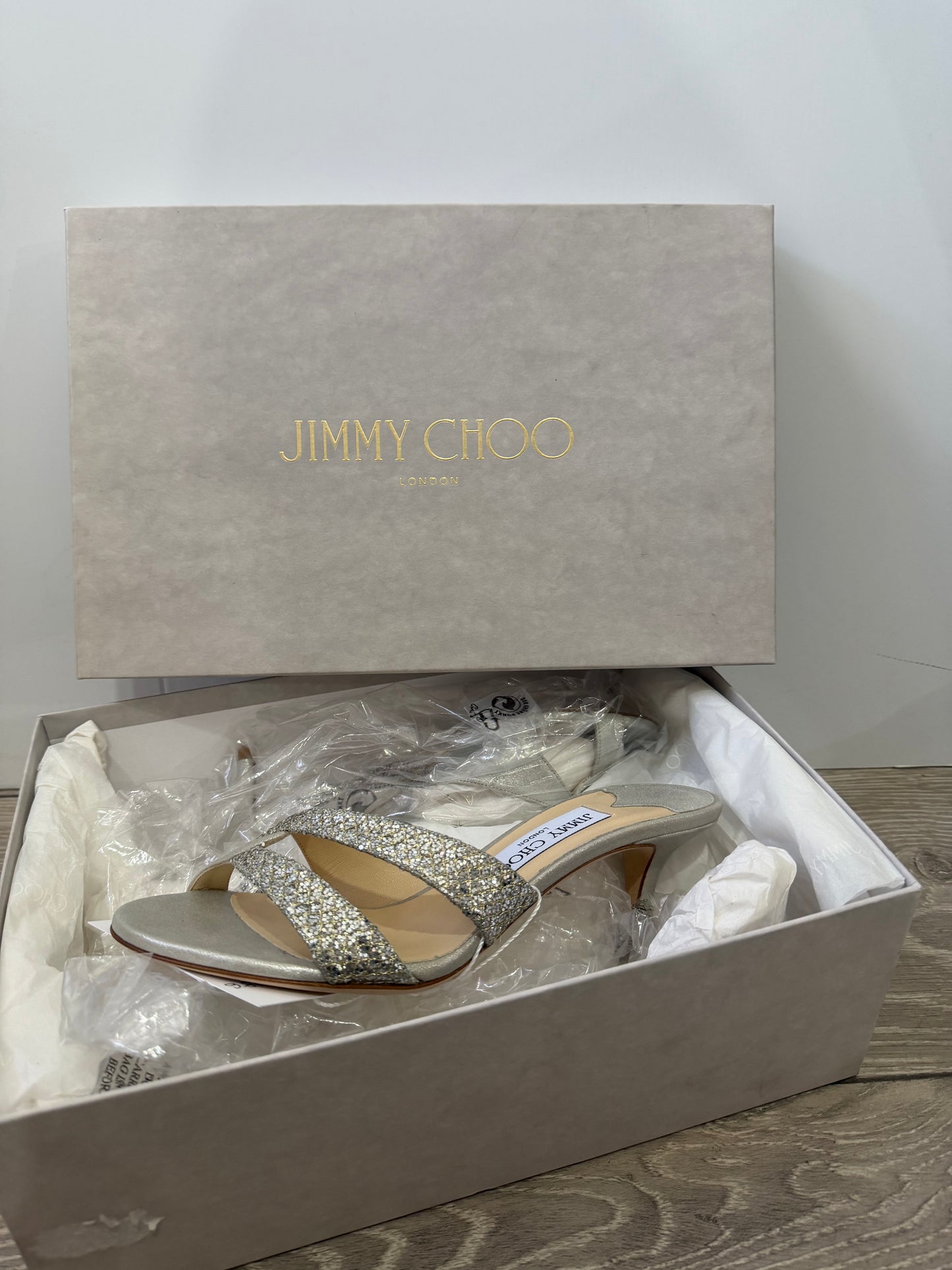 Silver Jimmy Choo Kitten Heels, Size 36.5 - UK 3.5