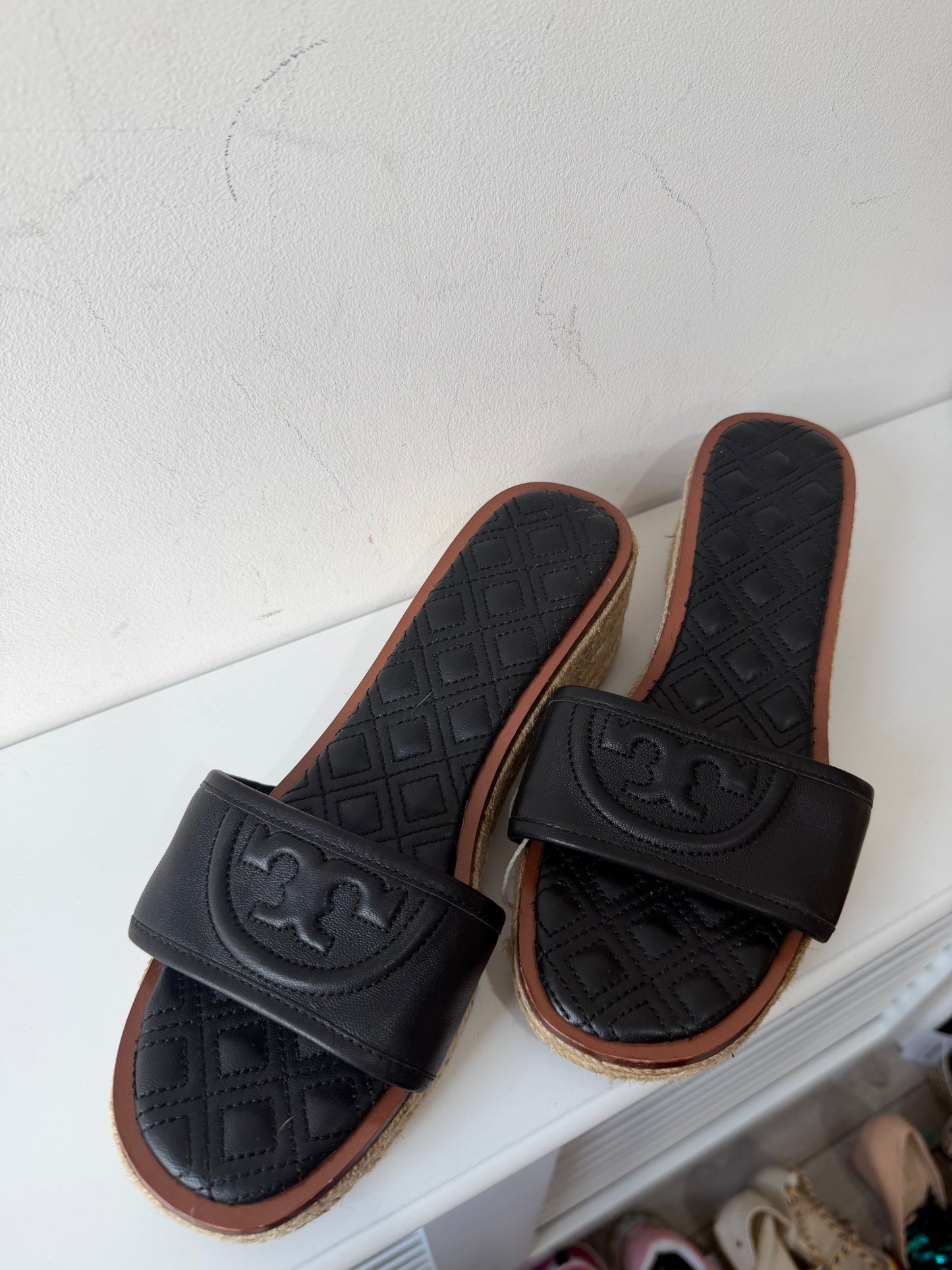 Preowned BRAND NEW Black and Brown Tory Burch Espadrilles, Size UK 5.5