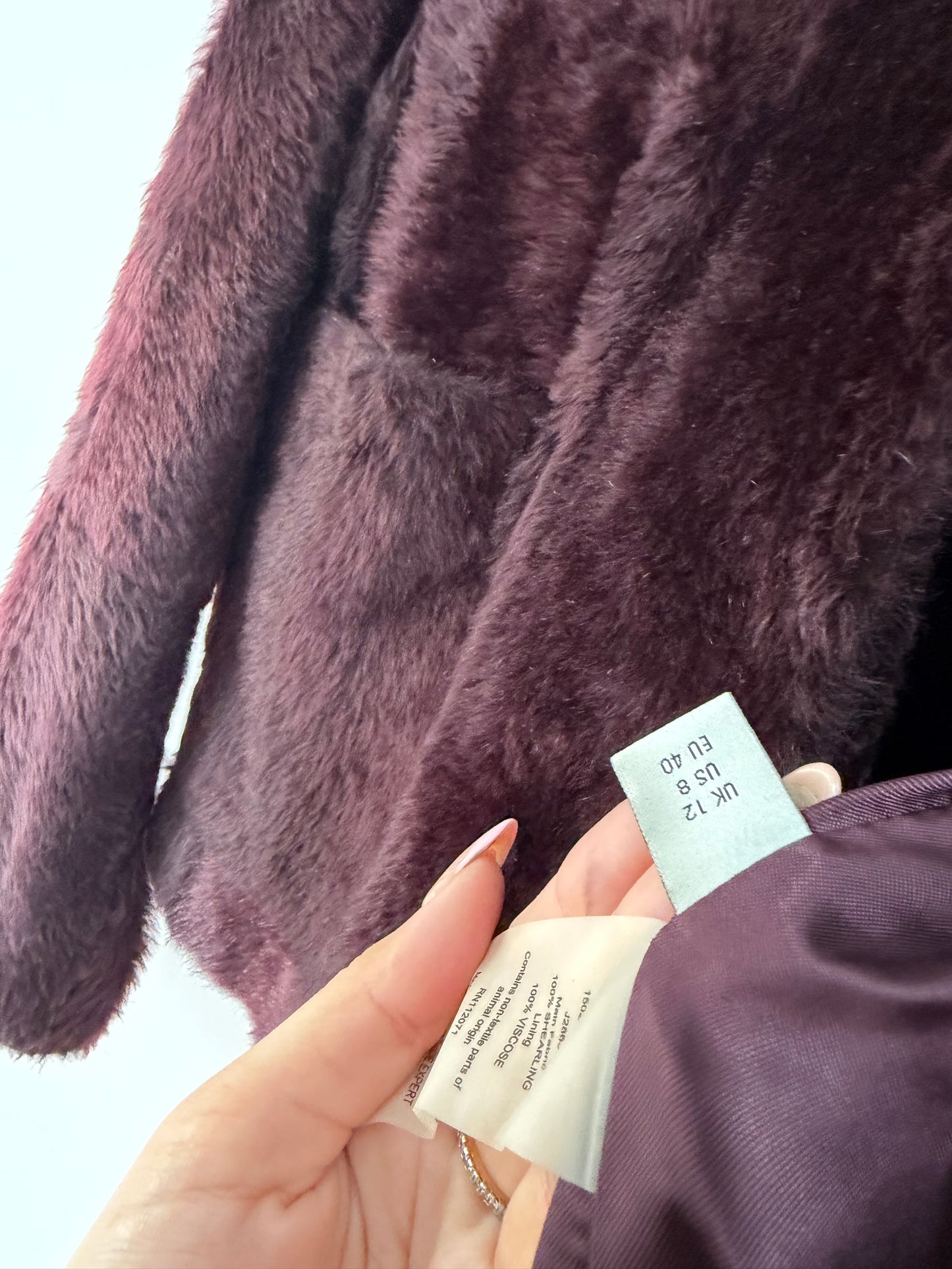 Preloved A by Jigsaw Shearling Jacket Size 12 Plum