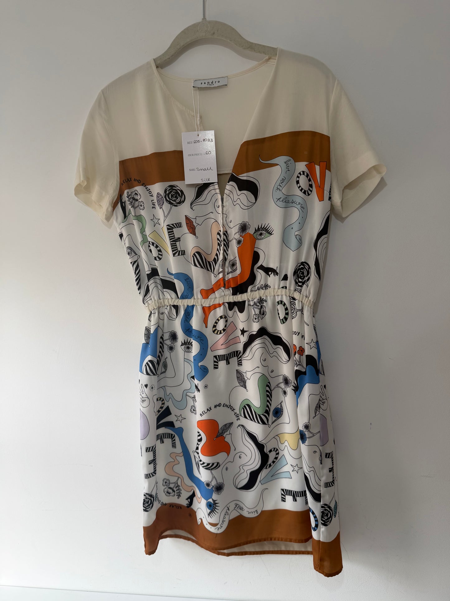 Preloved, Silk Pattern Sandro Dress, Size 1 (UK S)