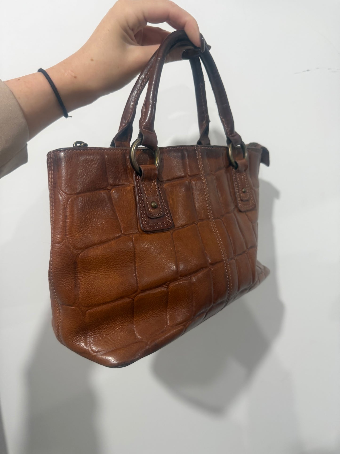 Brown Croc Mulberry Handbag with Crossbody Strap