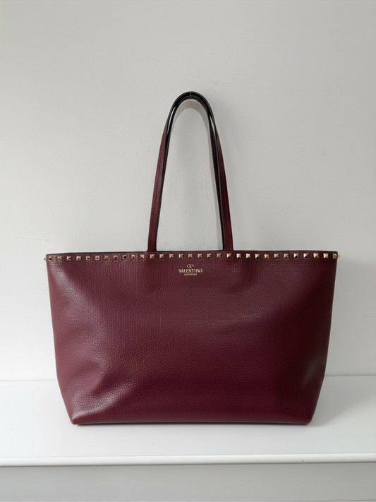 Preloved Valentino Garavani Rockstud Tote Bag Large Burgundy/Plum