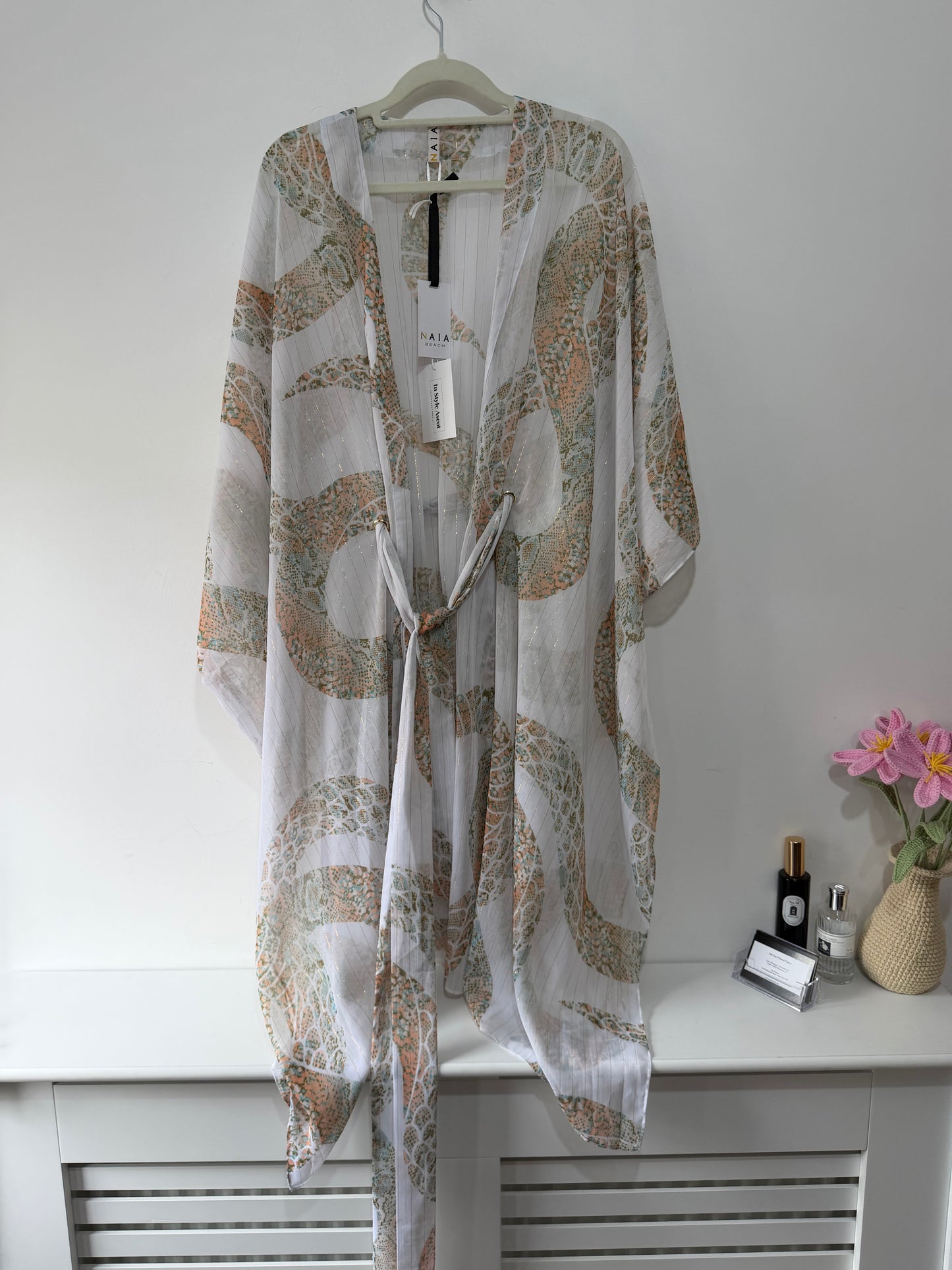 Preloved NAIA Ibizia Kaftan S/M Cream with Gold Cream Turquoise snake print