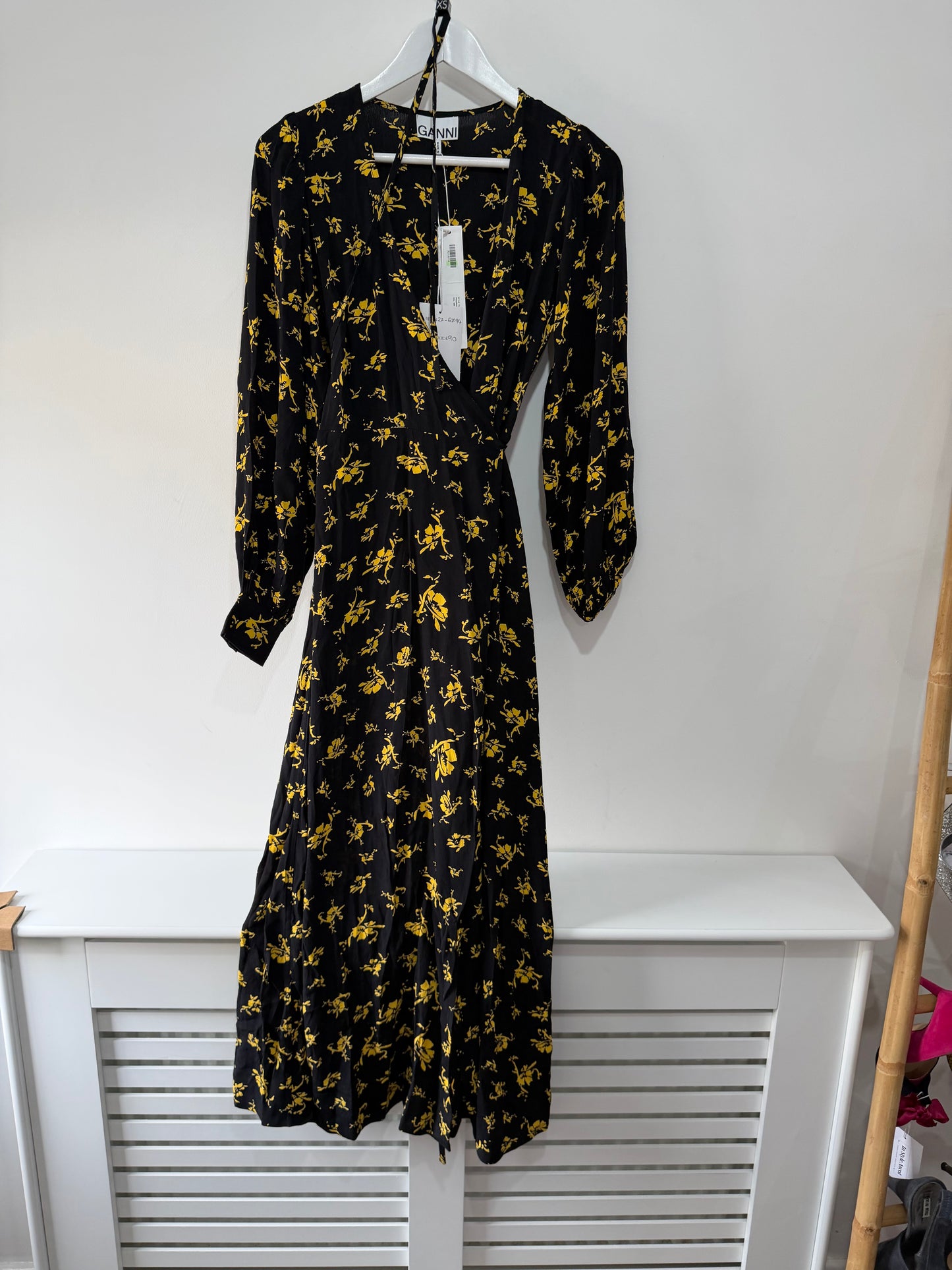 Pre-owned Brand New, Black and Yellow GANNI Dress, Size 36 - UK 8
