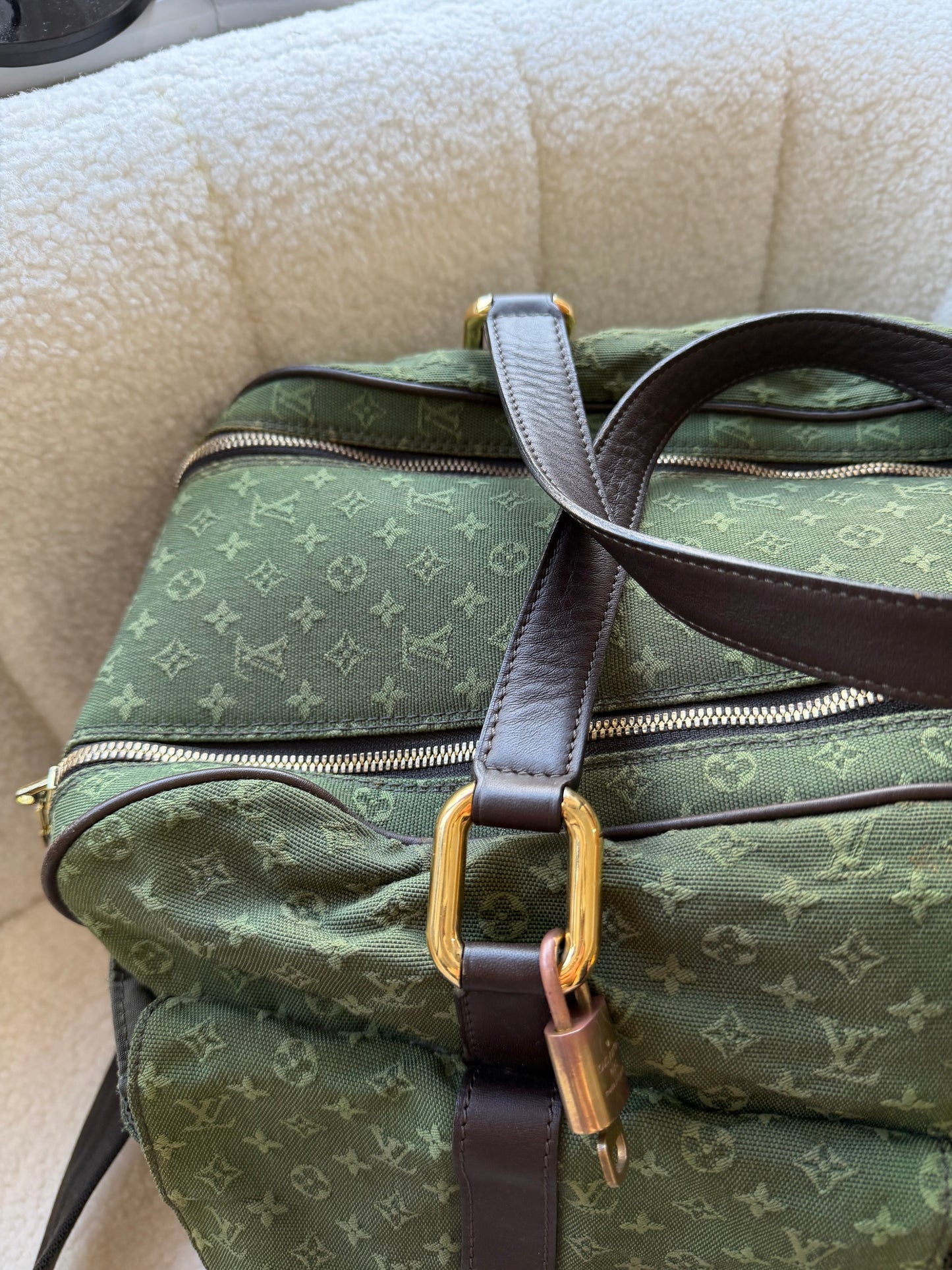 Preloved Green Denim Louis Vuitton Keepall Duffle, 45
