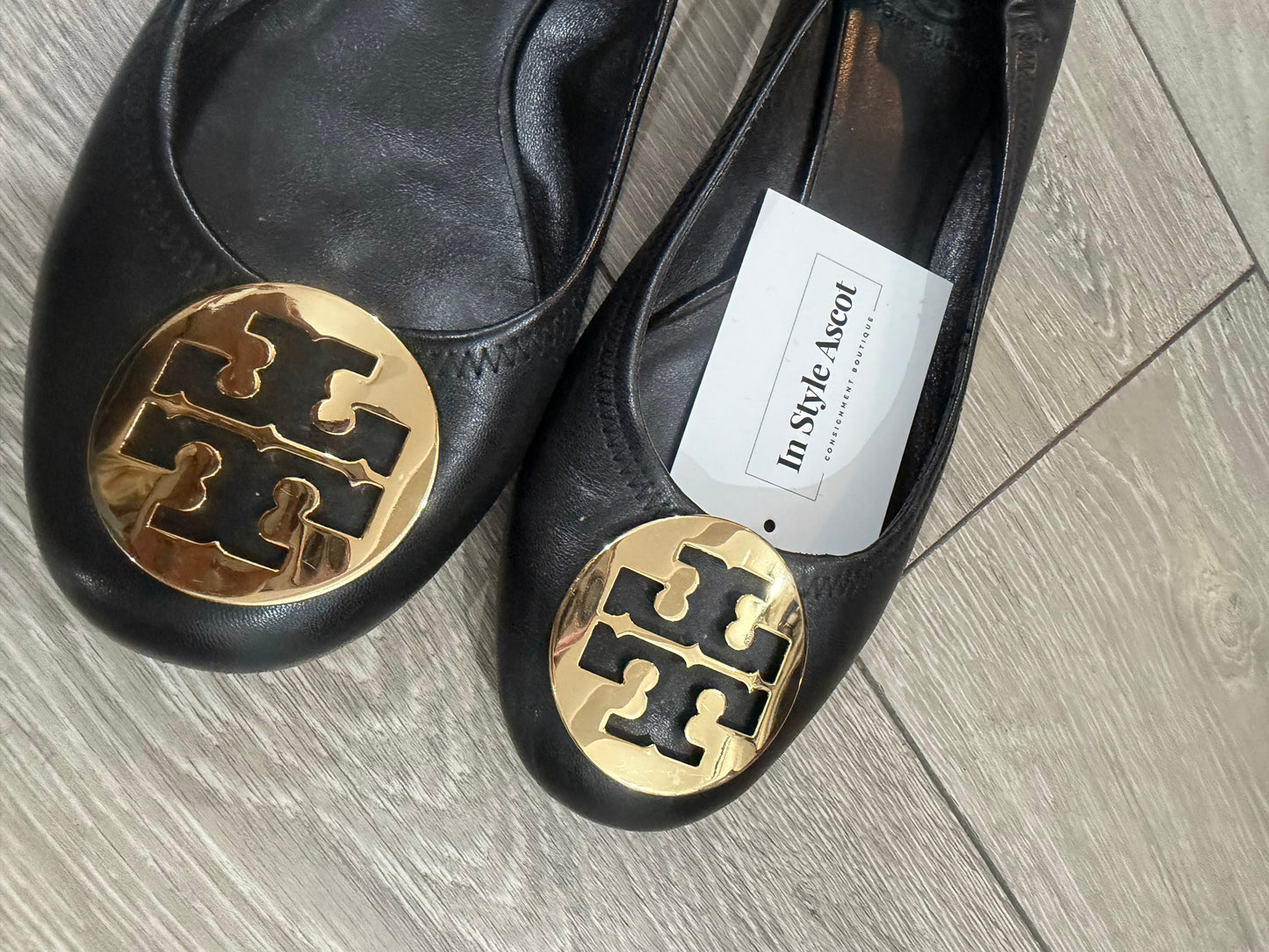 Black and Gold Tory Burch  Flats, Size 7.5