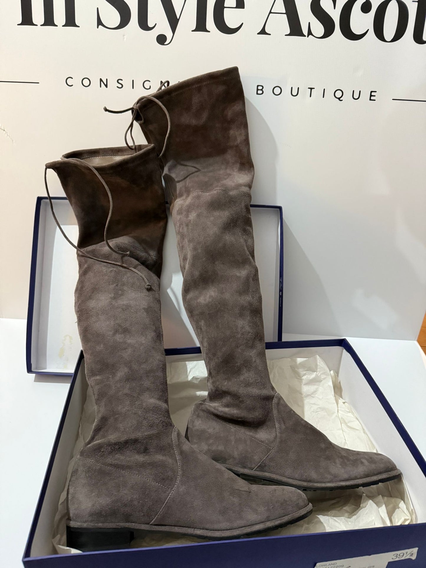Grey Suede Stuart Wietzman Over-the-Knee Boots, Size 39.5 (UK 6.5)