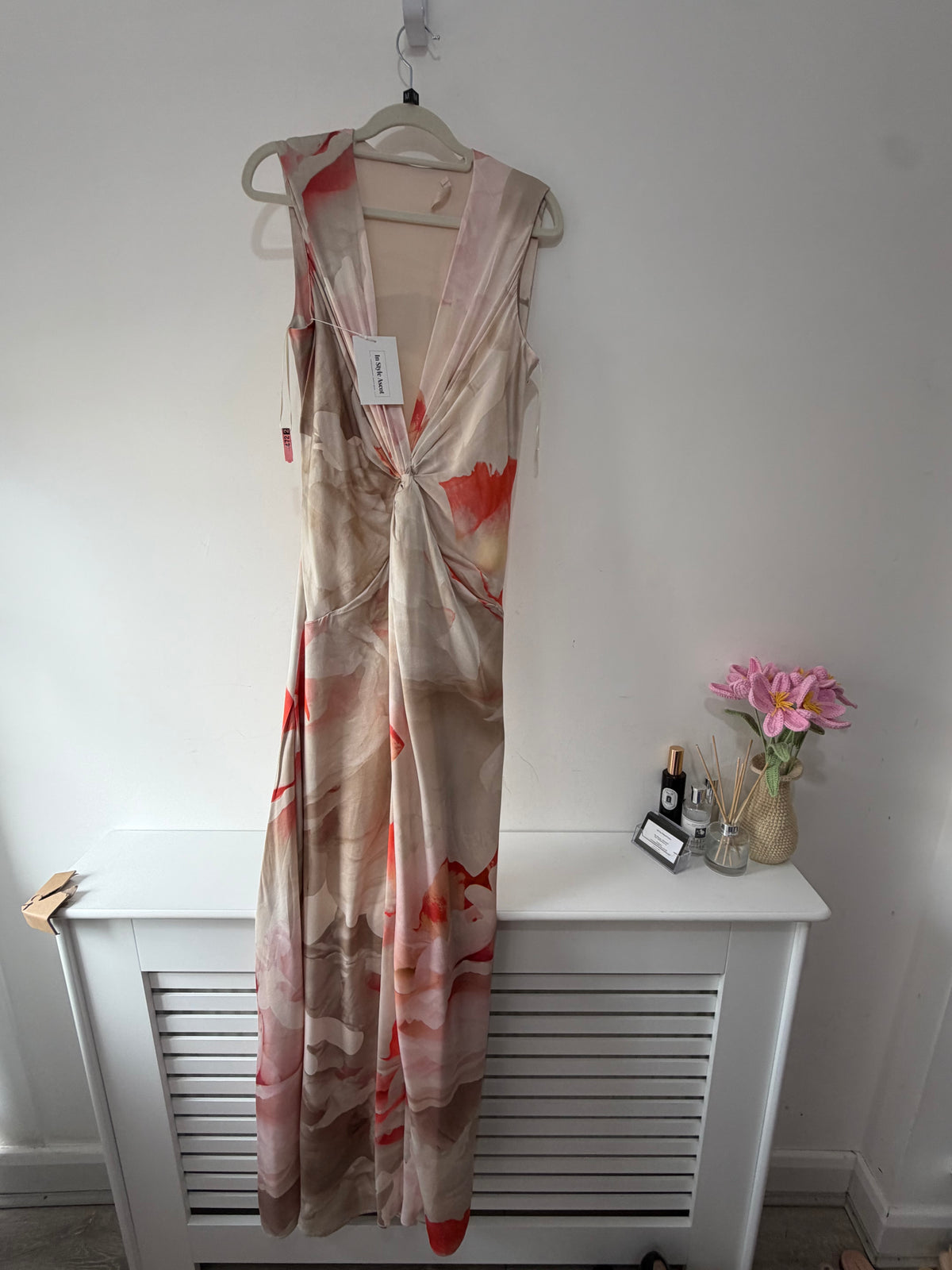 Preloved Alexander Mcqueen Dress UK 12 Beige with orange-pink floral pattern