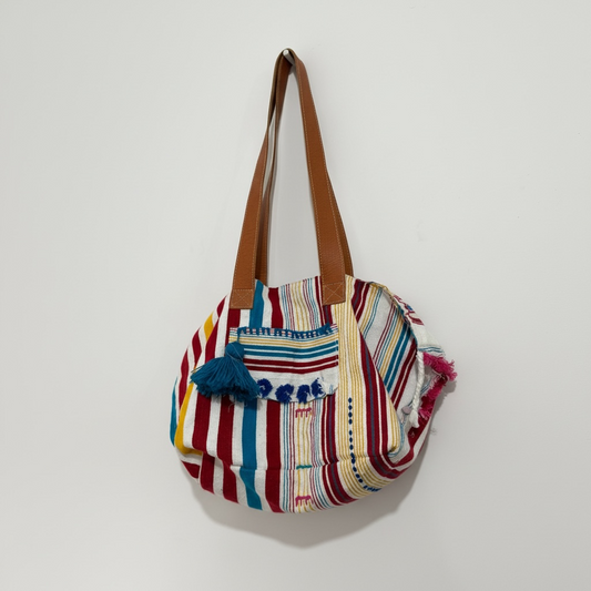 Blue yellow and red stripped Zeste dorient Beach Bag