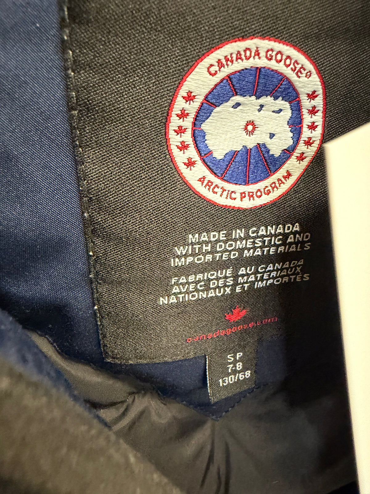 Preloved Canada Goose Bomber Kids Coat Age 7-8 Navy
