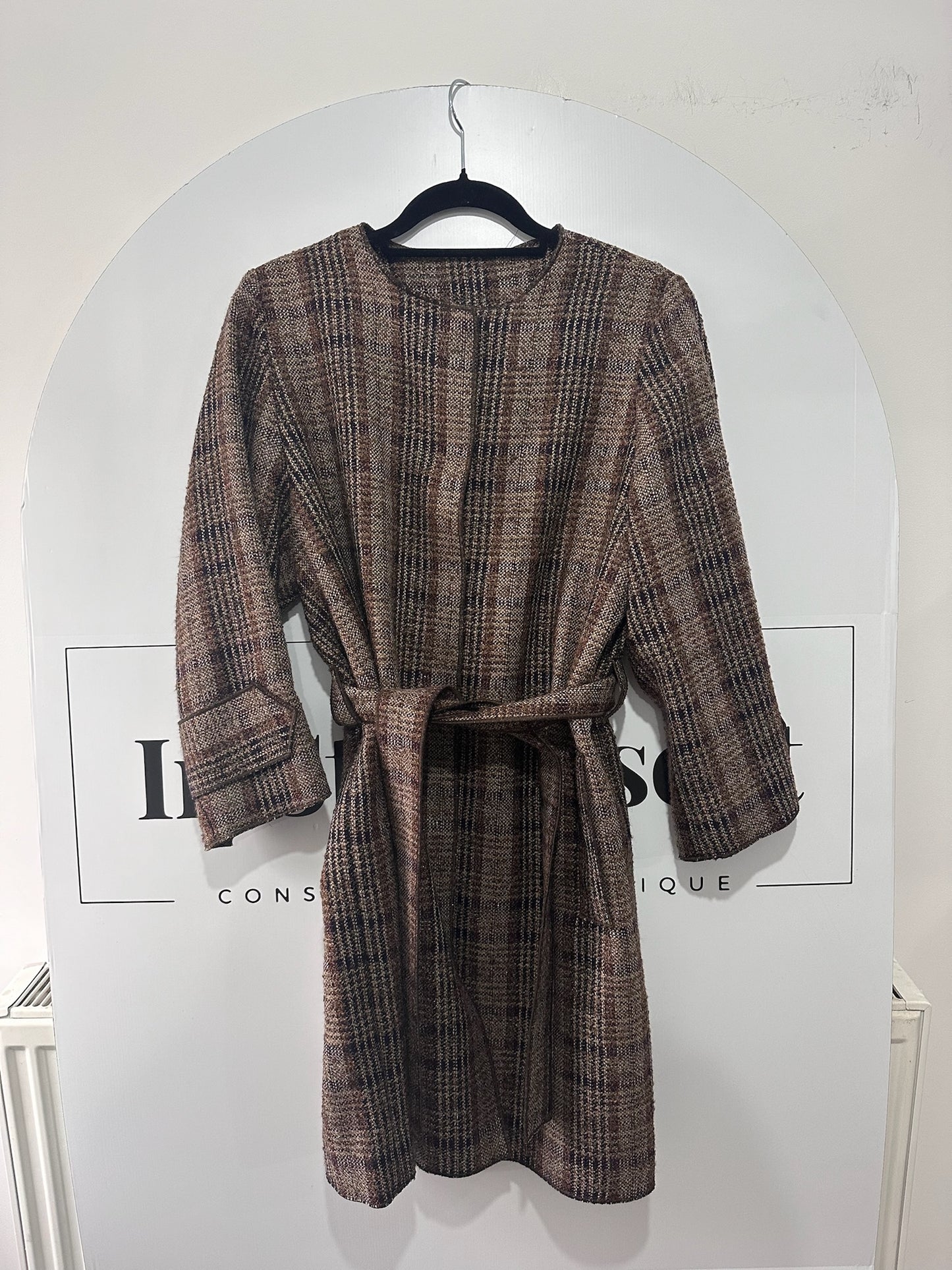 Checkered Tweed Dolce & Gabbana Belted Coat, Size 10-12