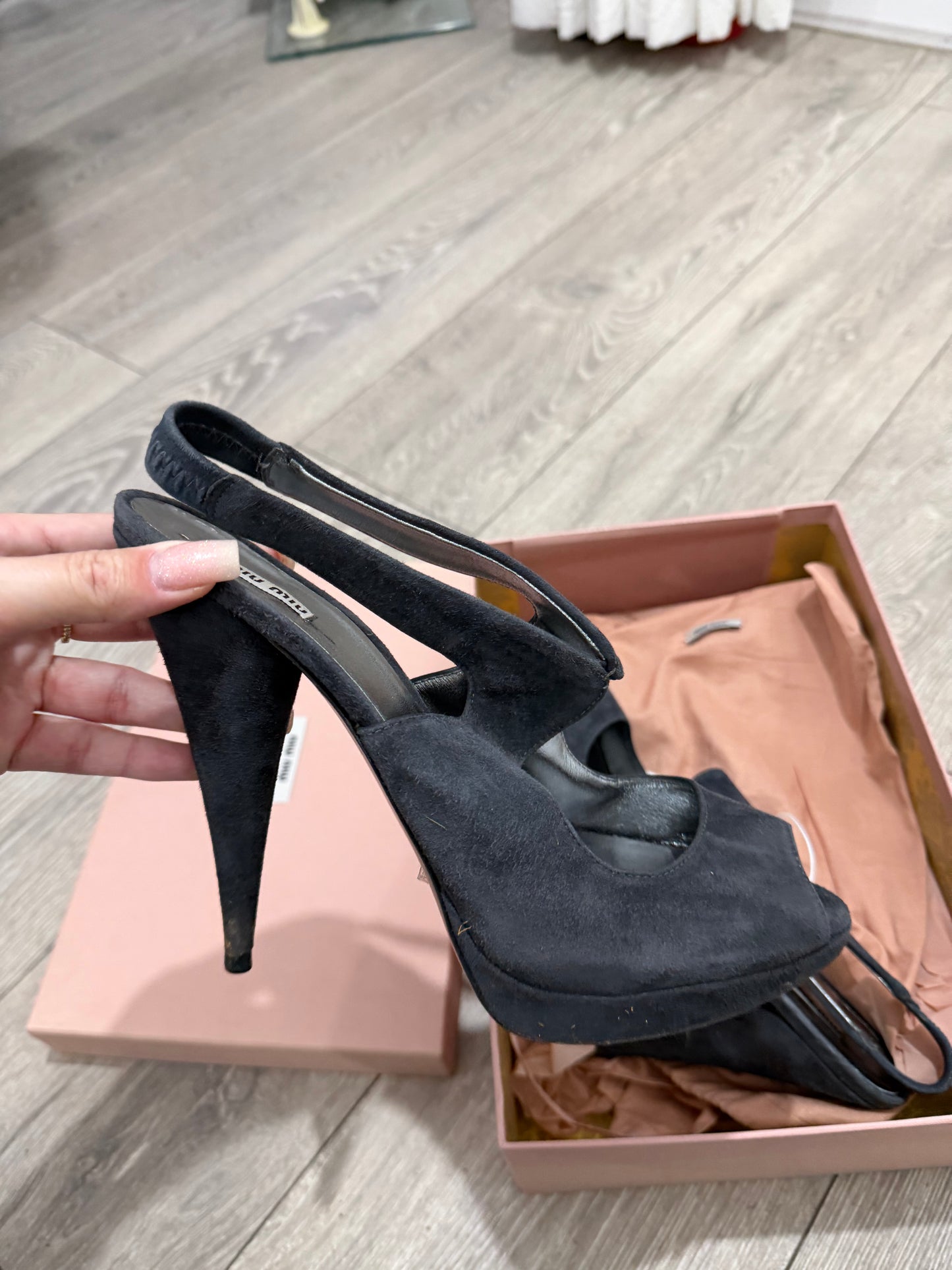 Pre-owned Slate Grey Miu Miu Platform Heels, Size 7 - 40