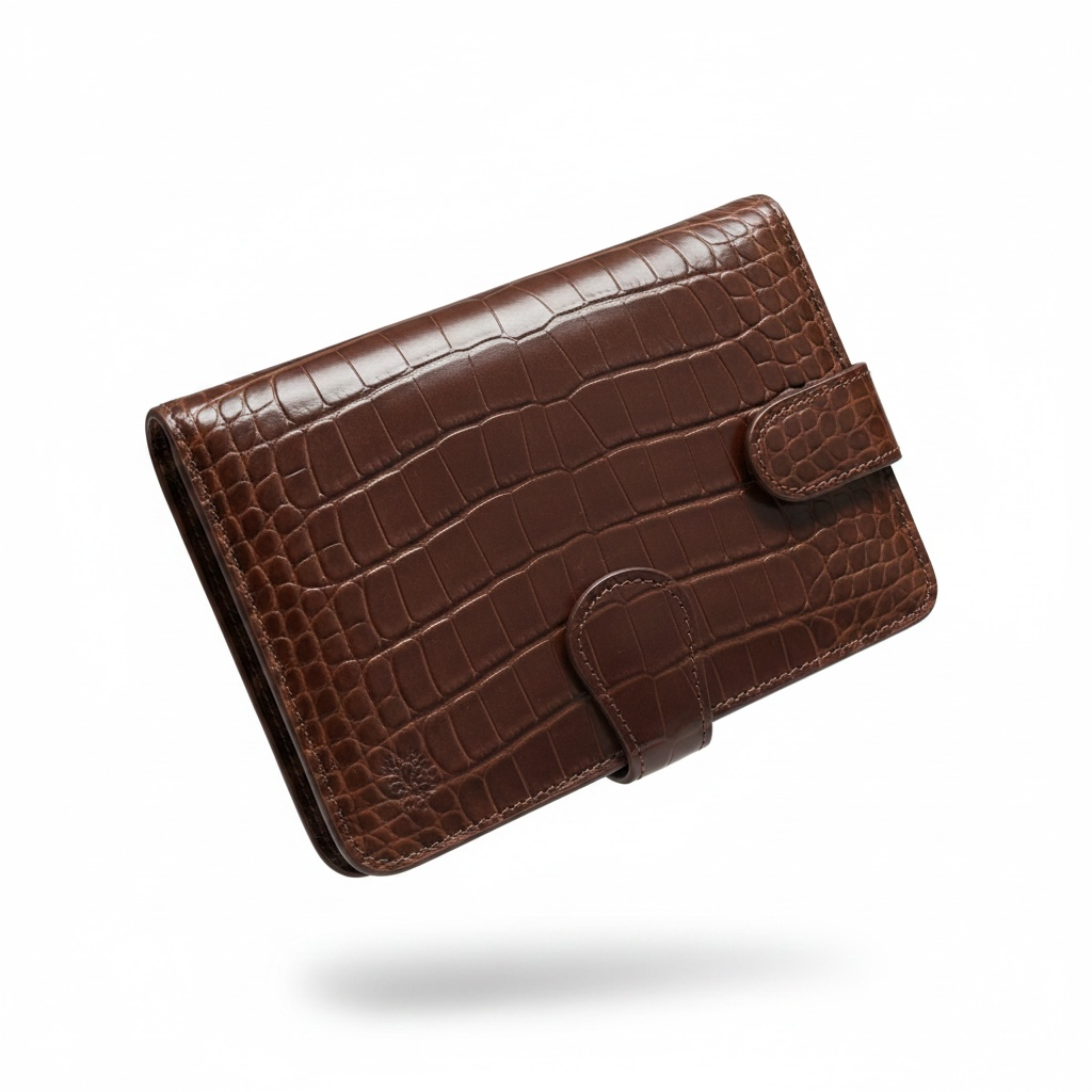 Preloved Brown Croc Mulberry Notebook / Wallet