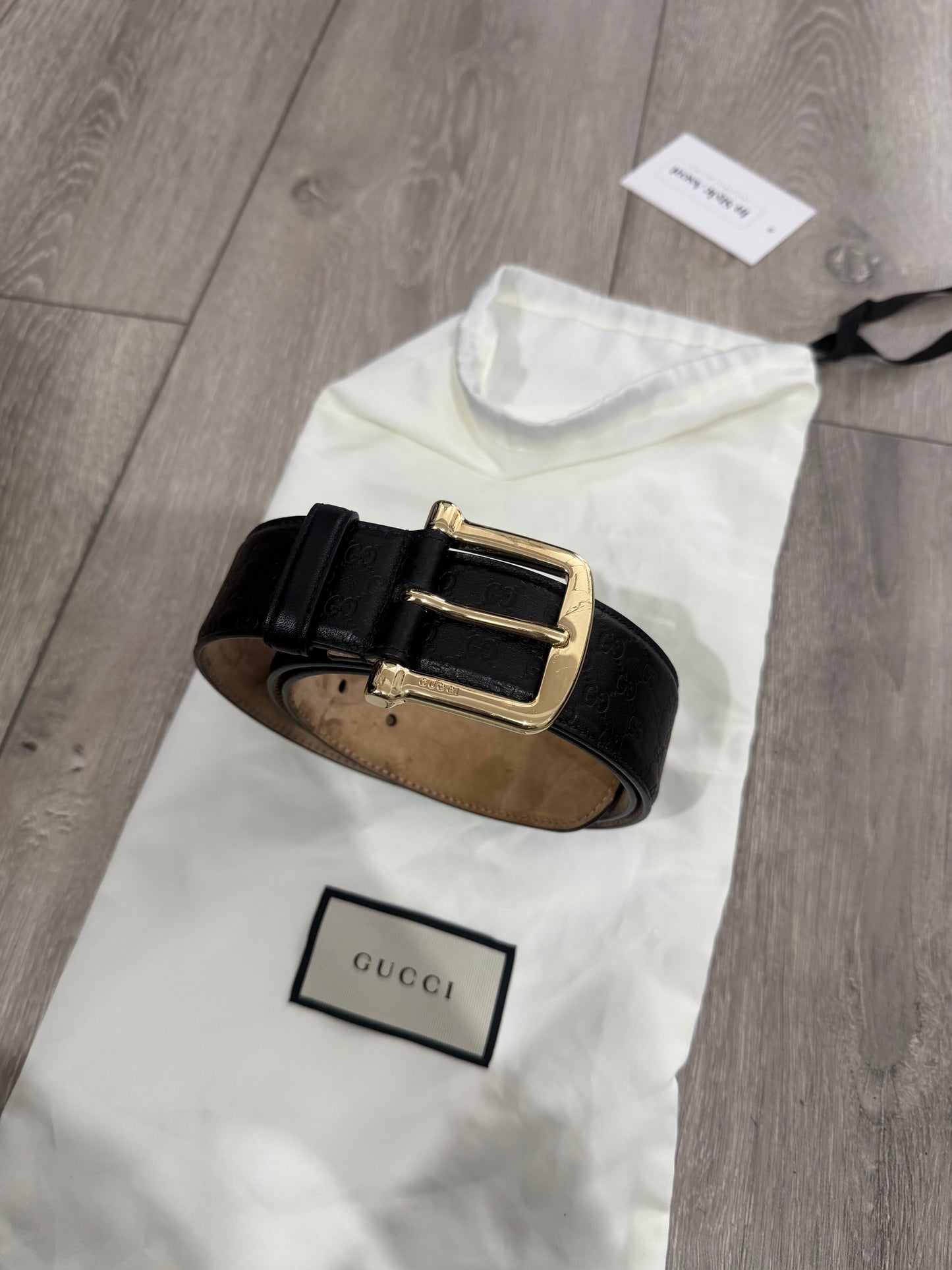 Gucci Gold Hardware Monogram Belt, 85/34