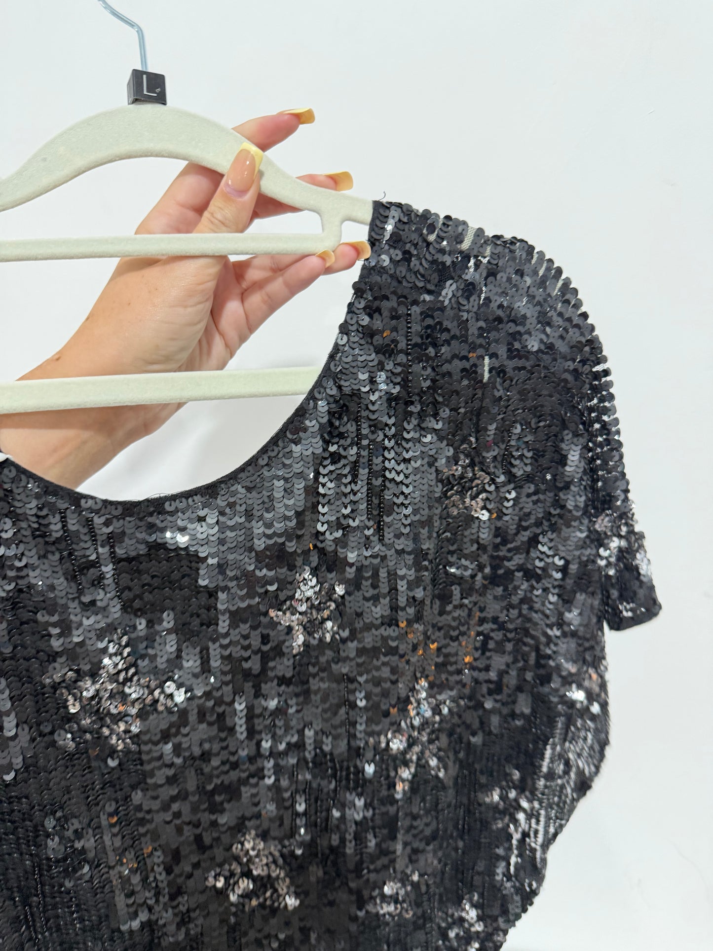 Pre-owned black with stars Zara Sequin dress, Size large