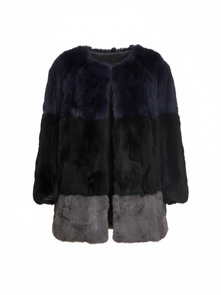 Preloved Max & Moi Fur Coat 10 Black, Grey and Navy