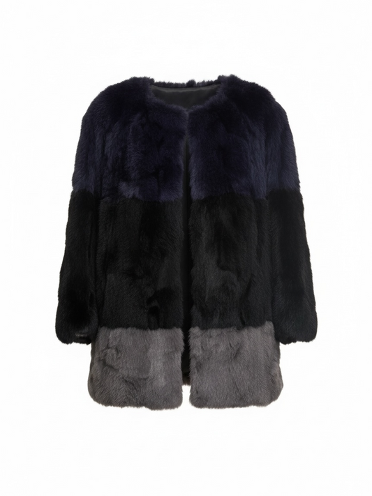 Preloved Max & Moi Fur Coat 10 Black, Grey and Navy