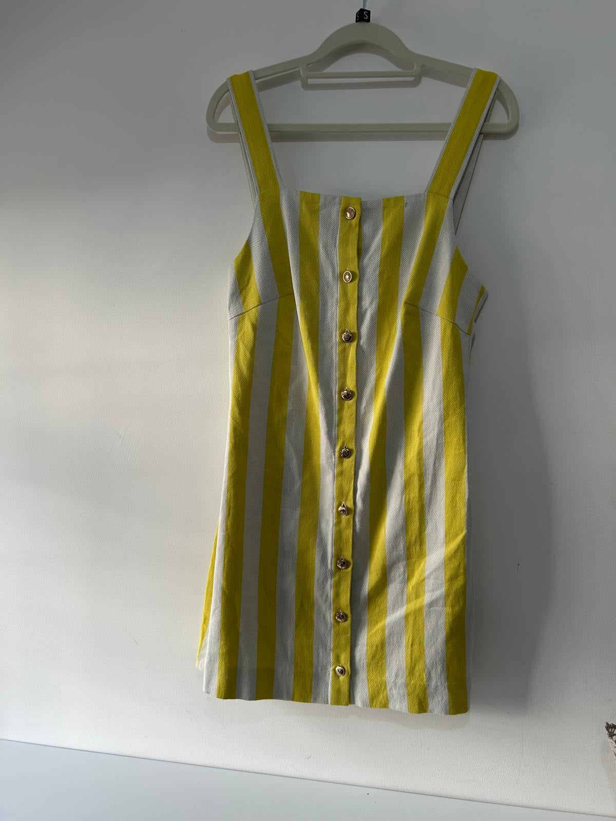 Preloved Yellow & Cream Strip Miguelina Top, Small