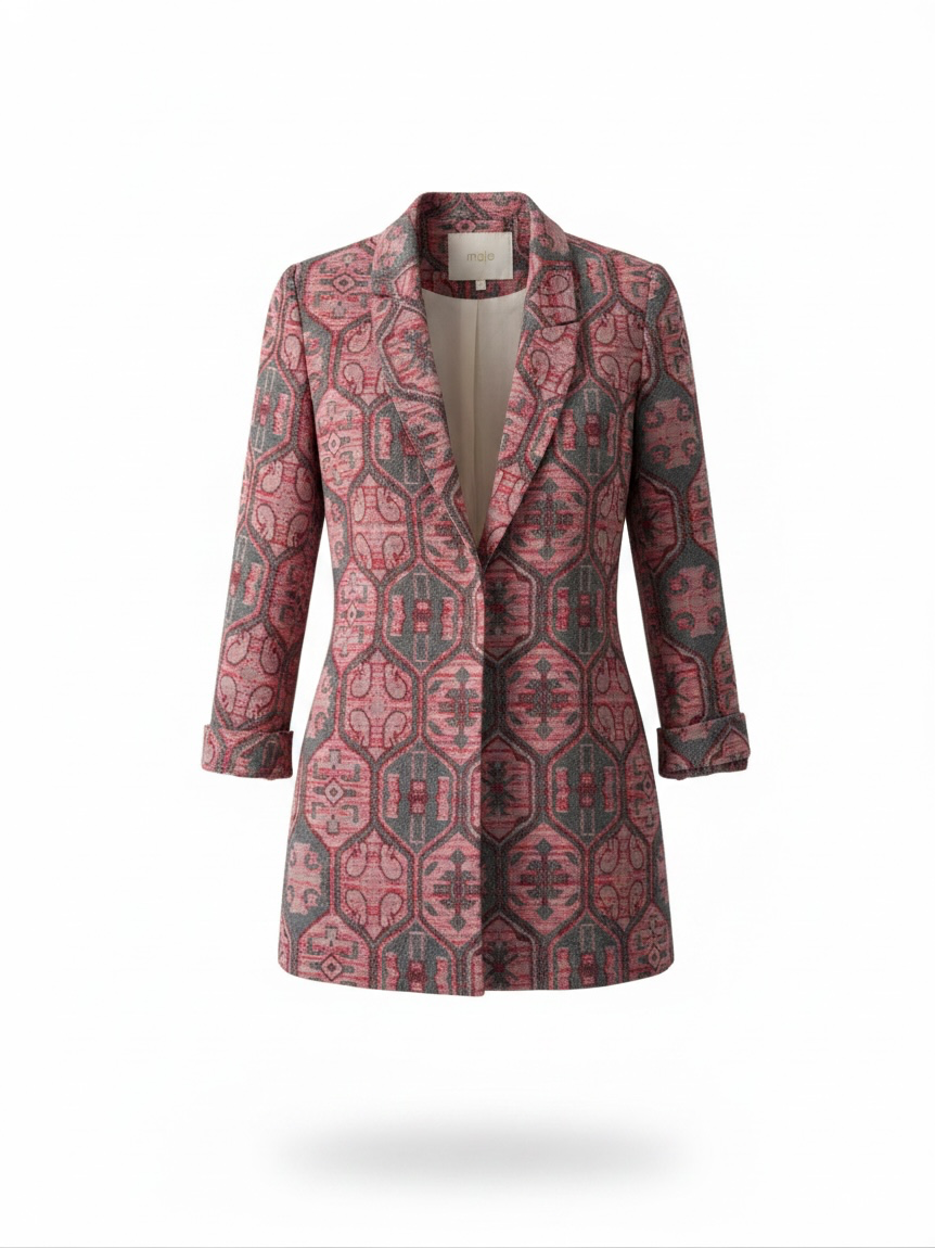 Preloved Maje Blazer 10 Red Pattern
