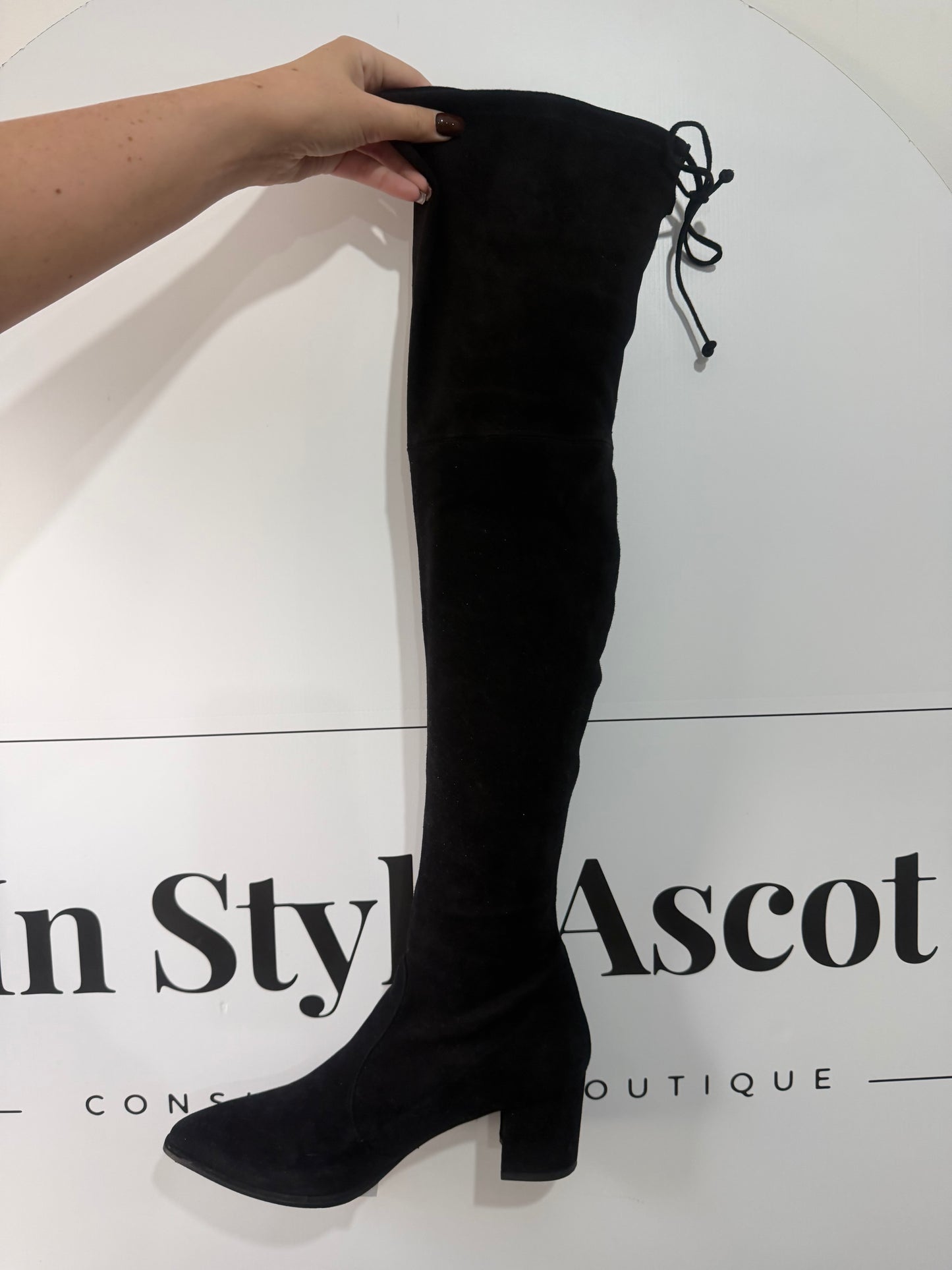 Black Suede Stuart Wietzman Knee-High Boots, Size 39 - UK 6