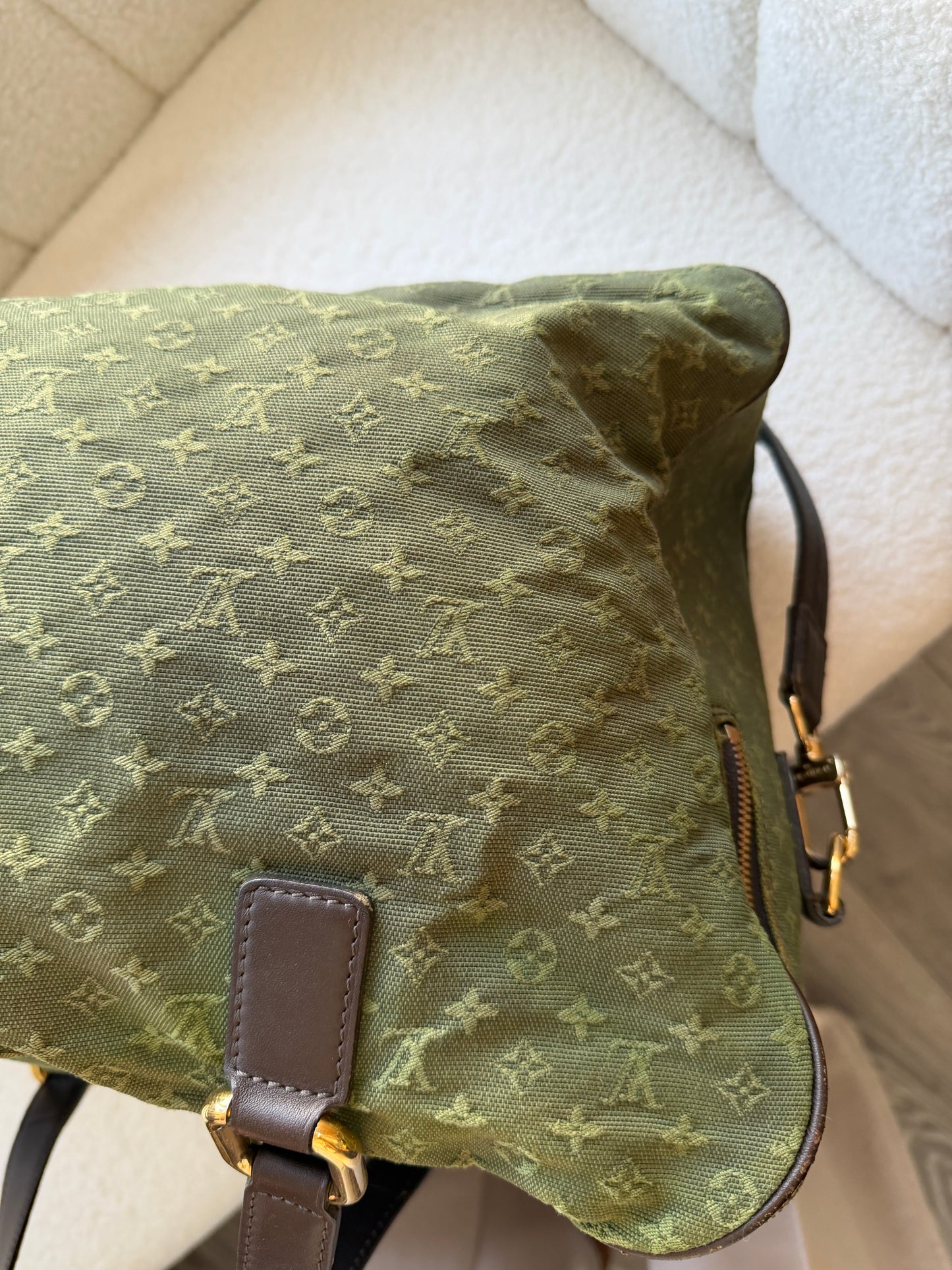 Preloved Green Denim Louis Vuitton Keepall Duffle, 45