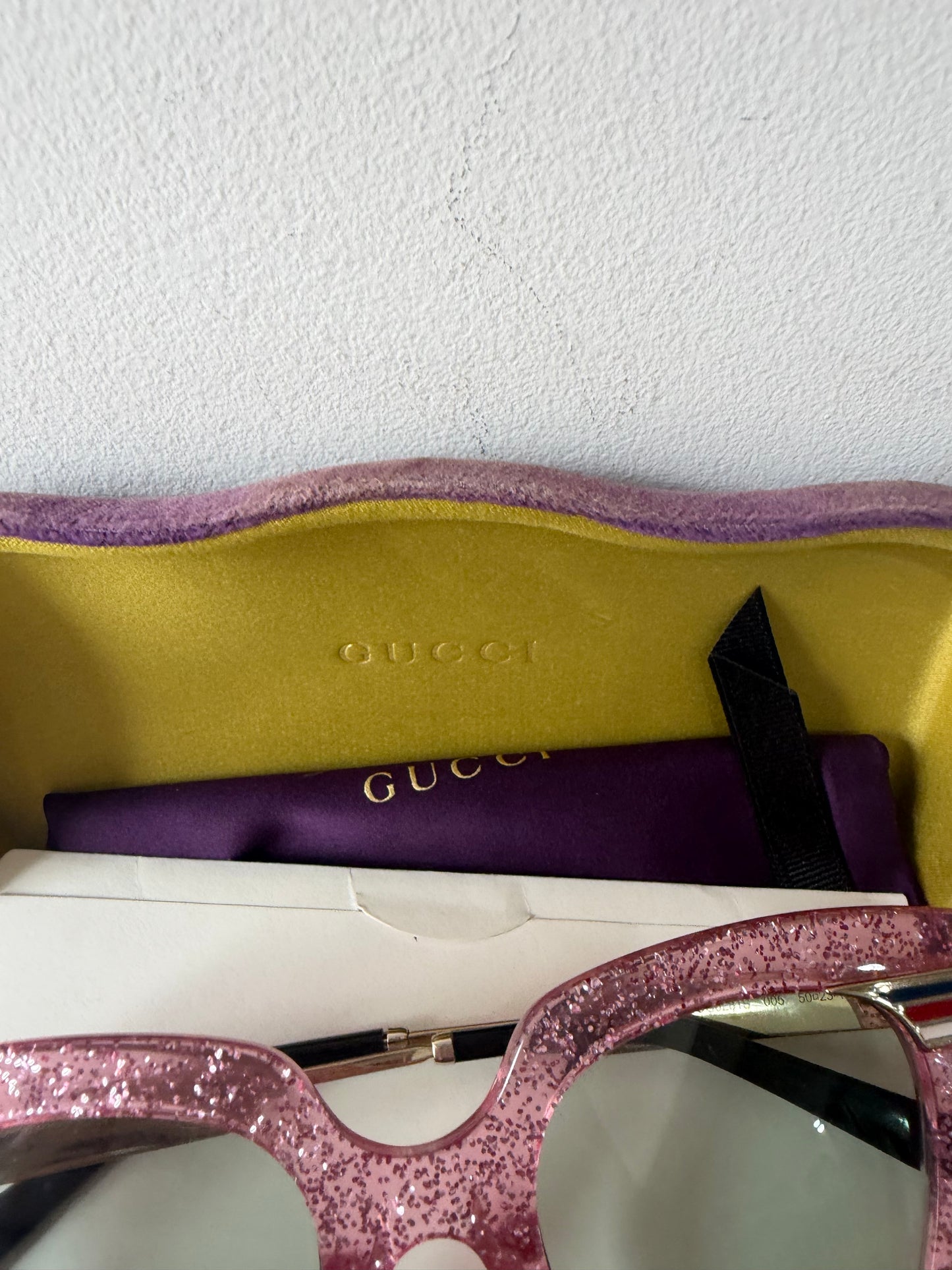 Preloved, Pink Glitter Gucci Sunglasses, With Case