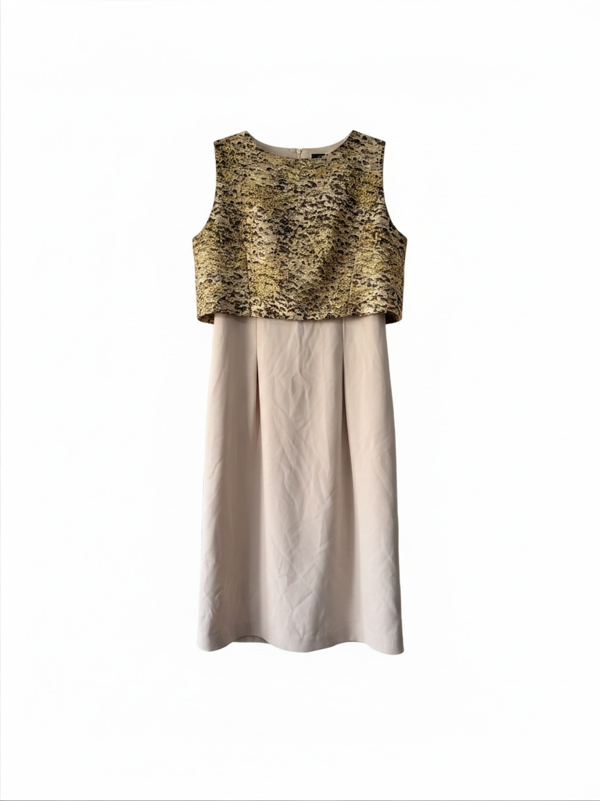 Preloved MaxMara Dress Size 12 Beige and Gold