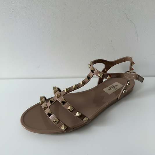 Preloved Rockstuds Valentino Garavani Flats Sandals, Nude Pink Size 6