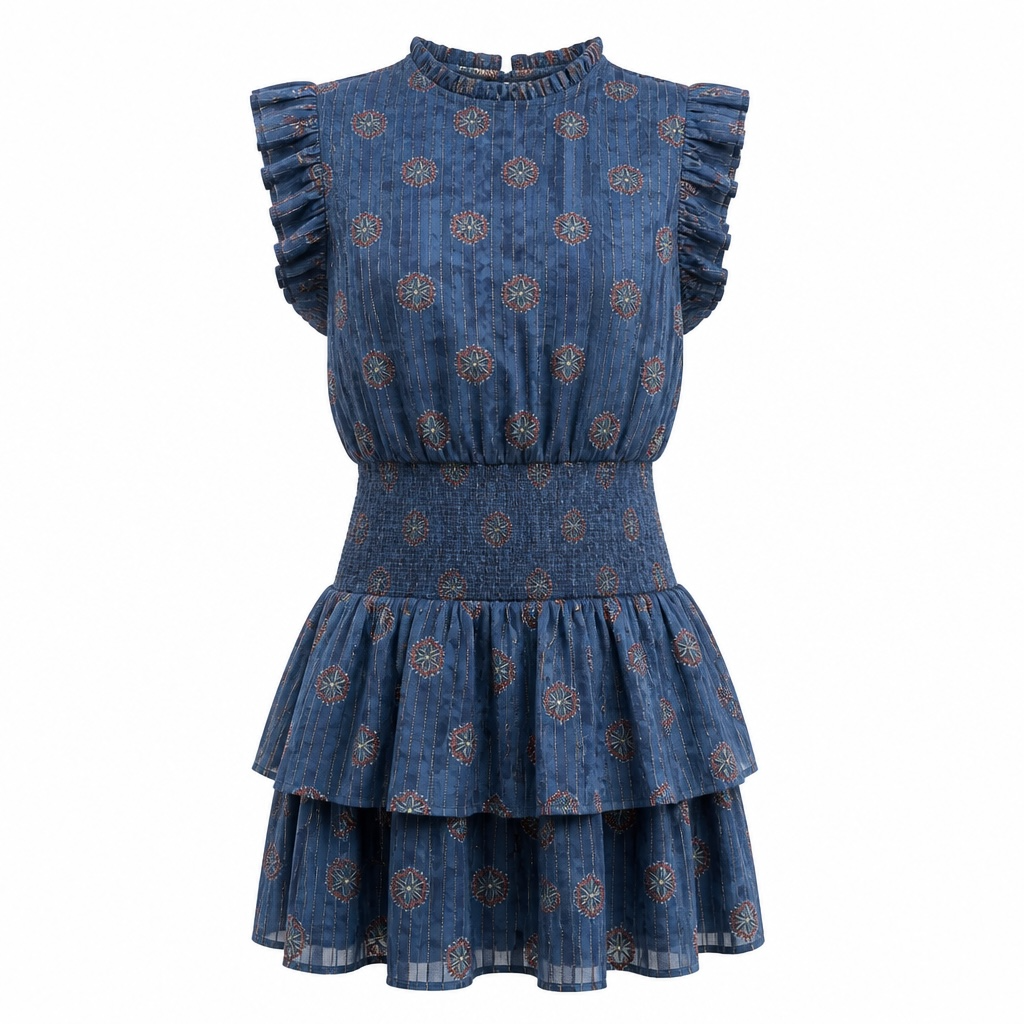Preloved, Blue with Gold Floral Detailing  Scotch + Soda Dress, UK 8